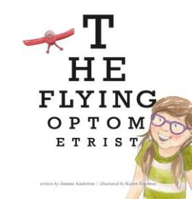 Illustration of eye sight letter chart and a plane and a woman
