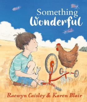 illustrated book cover with boy and chicken
